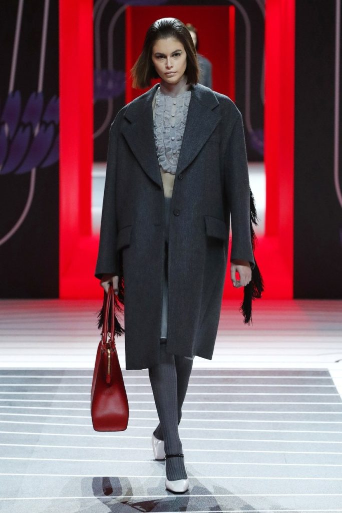 Kaia Gerber walks for Prada autumn/winter 2020 at Milan Fashion Week on 20 February 2020