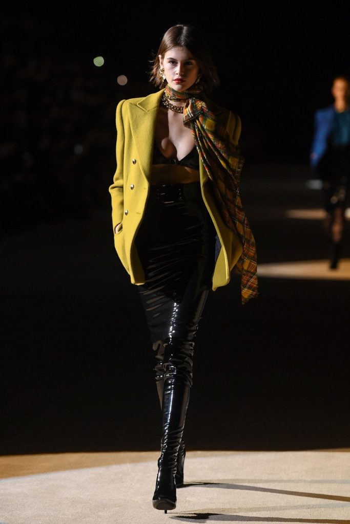 Kaia Gerber walks for Saint Laurent autumn/winter 2020 at London Fashion Week on 17 February 2020