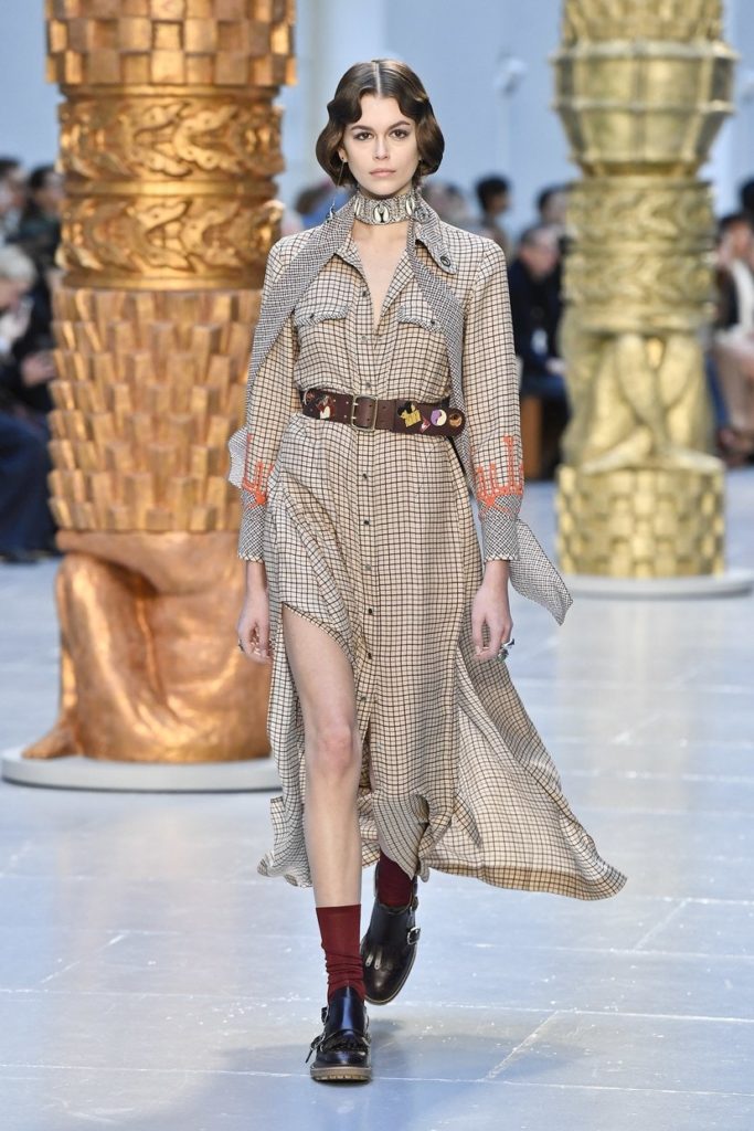 Kaia Gerber walks for Chloé autumn/winter 2020 at London Fashion Week on 17 February 2020